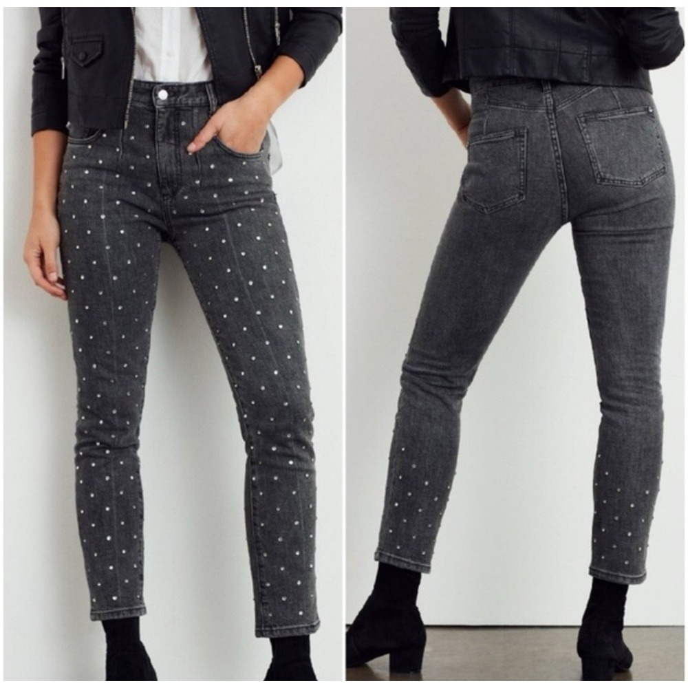 Anthropologie Pilcro Jeans Womens 26 Black‎ Denim High Rise Slim Fit Rhinestone
